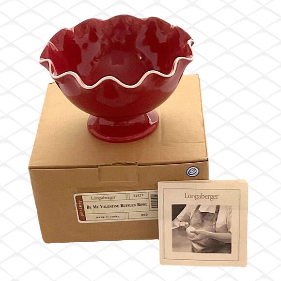 Longaberger Pottery Be My Valentine Red Ruffled Bowl #31527 Ceramic Candy Dish - Picture 1 of 10